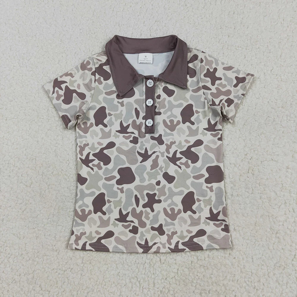10.2 RTS Sibling Baby Boys Khaki Ducks Camo Button Rompers Shirts