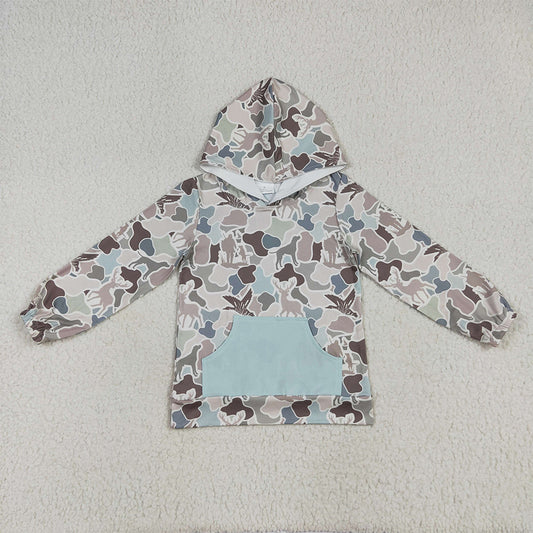 USA Shop (in stock)BT1268 Baby Boys Long Sleeve Tops Baby Boys Long Sleeves Gray Camo Ducks Pocket Hoodies Tops
