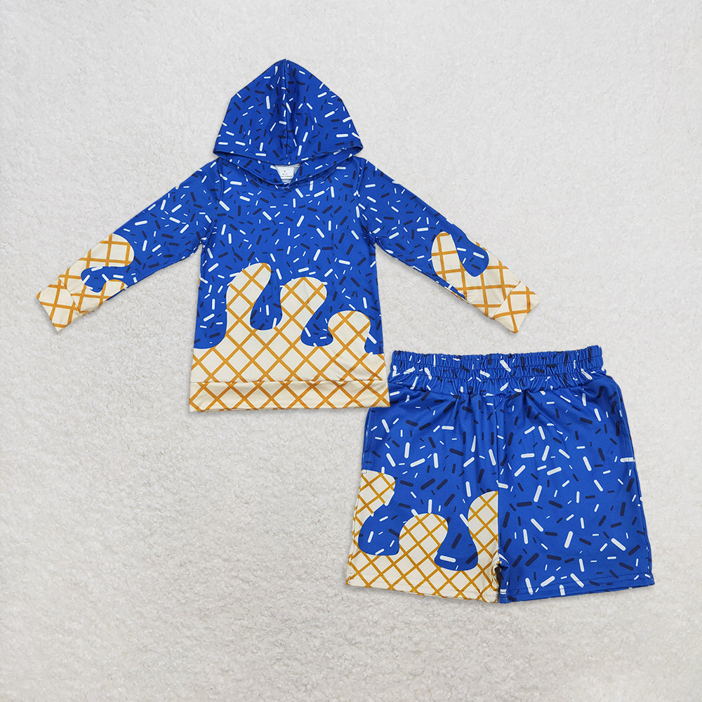10.1 RTS NO MOQ (In stock)BT1275 + SS0640 Baby Kids Royal Blue Long Sleeves Team Sprinkles Drips Hoodies Tops Shorts Bottom