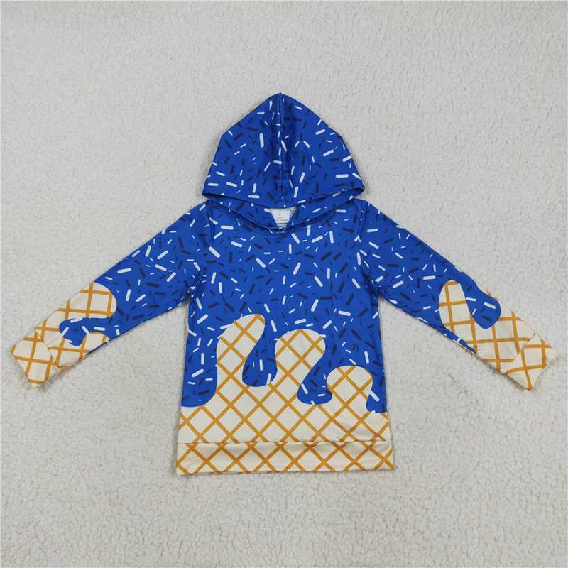 RTS Sibling Baby Girls Outfits Blue Ice Cream Sprinkle Long Sleeve Baby Kids Hoodie Pants Set Team Dress Outfit for Children