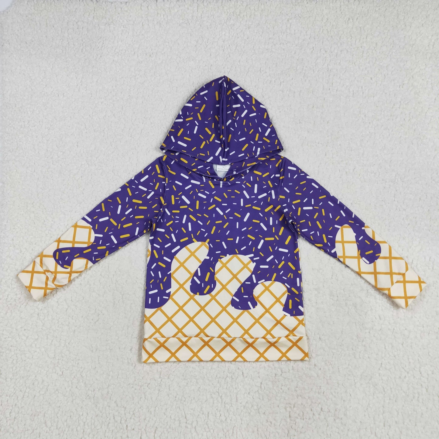 RTS NO MOQ (In stock)BT1276 Baby Boys Long Sleeve Tops Baby Boys Purple Sprinkles Drips Team Hoodies Tops