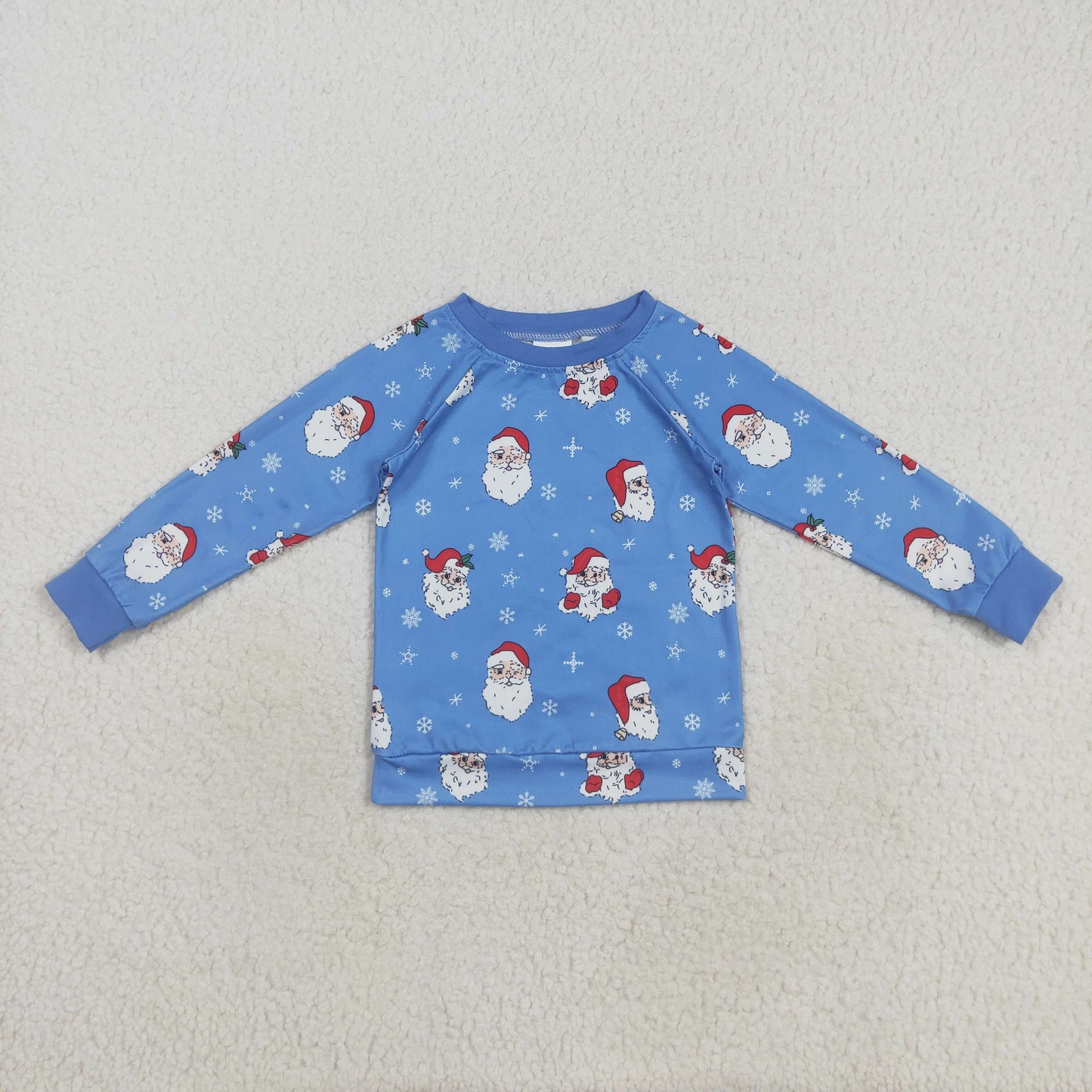 RTS NO MOQ (In stock)BT1289 Baby Boys Long Sleeve Tops Baby Boys Blue Santa Snowflake Christmas Shirts Top