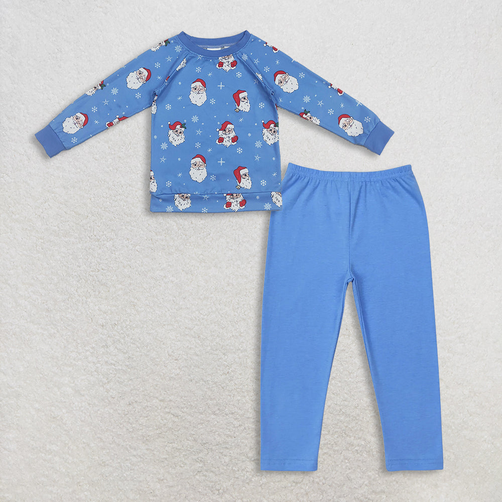 11.10 RTS NO MOQ (In stock)BT1289 + P0561 Baby Boys Blue Santa Snowflake Christmas Shirts Top Blue Cotton Bottom Pants