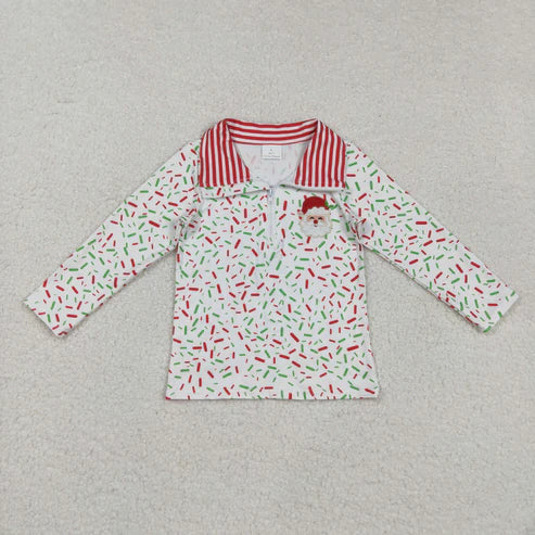 9.25 RTS Sibling Baby Boys Girls Embroidery Santa Trees Christmas Zipper Pullovers Top