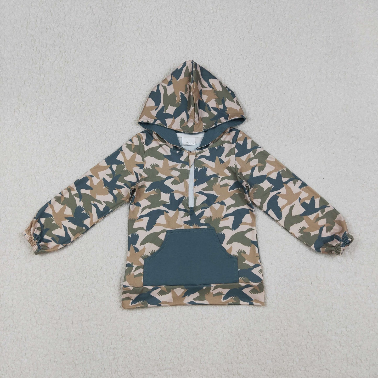 RTS NO MOQ (In stock)BT1301 Baby Boys Long Sleeve Tops Blue Duck Camo Pocket Zipper Southern Hoodies Tops
