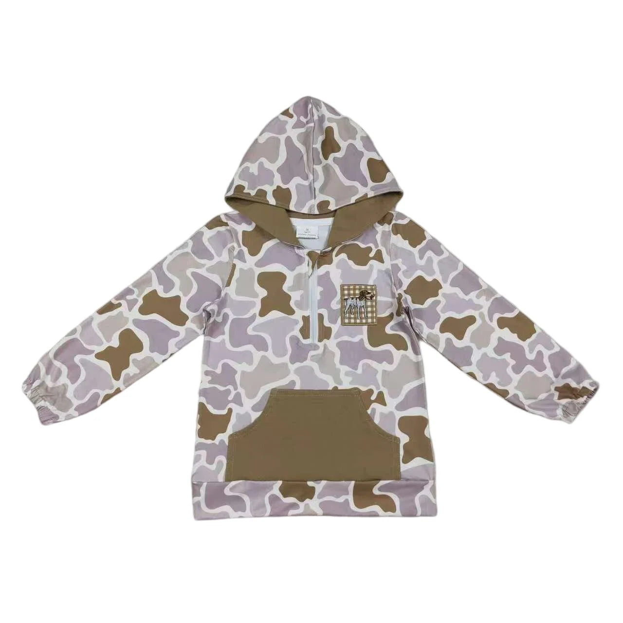 10.10 RTS Sibling Baby Boys Girls Embroidery Dog Duck Camo Pocket Zipper Hunting Hoodies Top