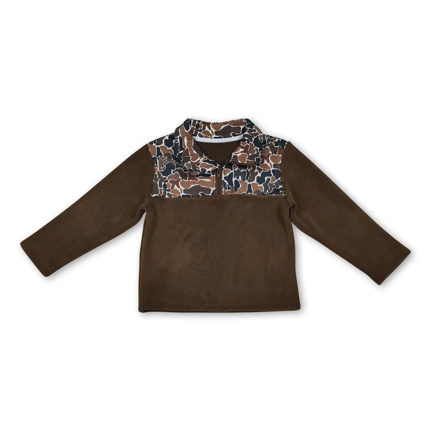 10.16 RTS Sibling Baby Boys Girls Long Sleeve Bows Camo Zipper Pullover Sherpa Tops