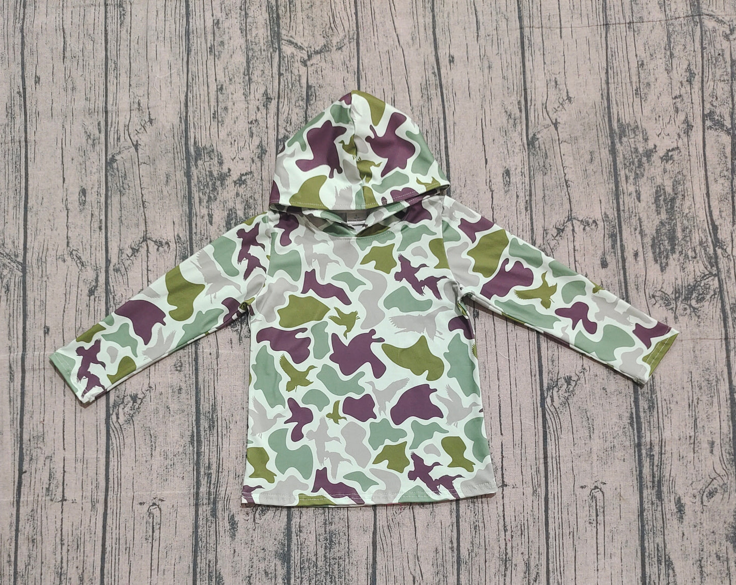 10.1 BT1374 XS-3XL Sample No Moq Baby Boys Green Ducks Camo Western Hoodies Top