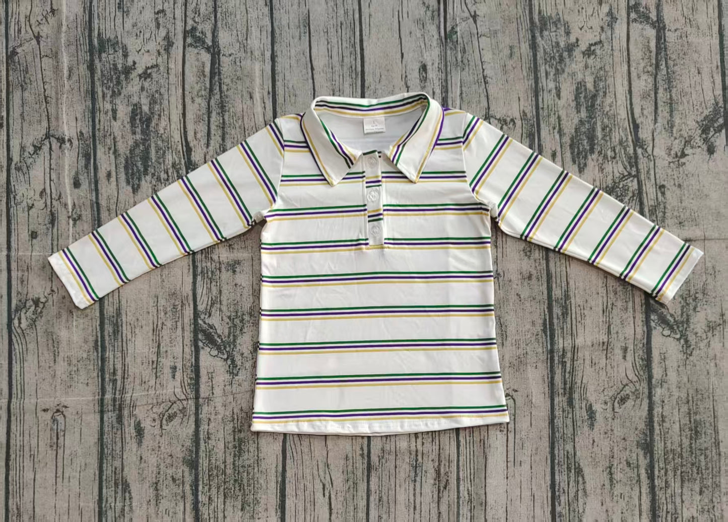 10.10 BT1375 Sample No Moq Baby Boys Mardigras Stripes Button Polo Shirts Top