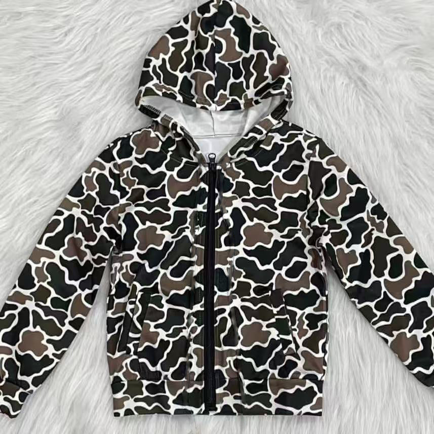 9.24 BT1382 Pre order No Moq Baby Boys Dark Brown Camo Pockets Zipper Western Hoodie Jackets Top