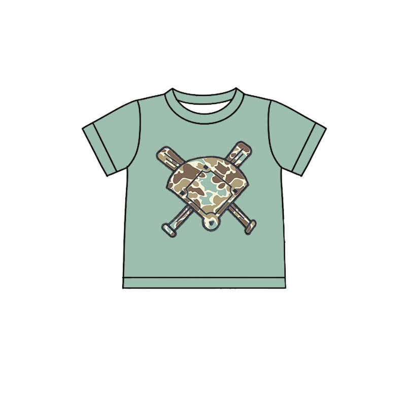 10.22 BT1422 Pre order No Moq Baby Boys Aqua Short Sleeve Camo Baseballs Team T-shirts Top