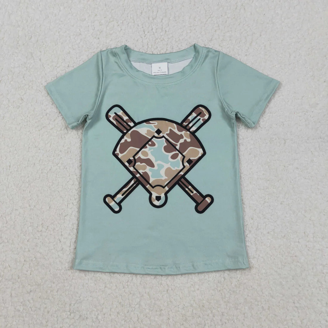 11.19 RST Sibling Baby Boys Short Sleeve Camo Baseballs Team T-shirts Top