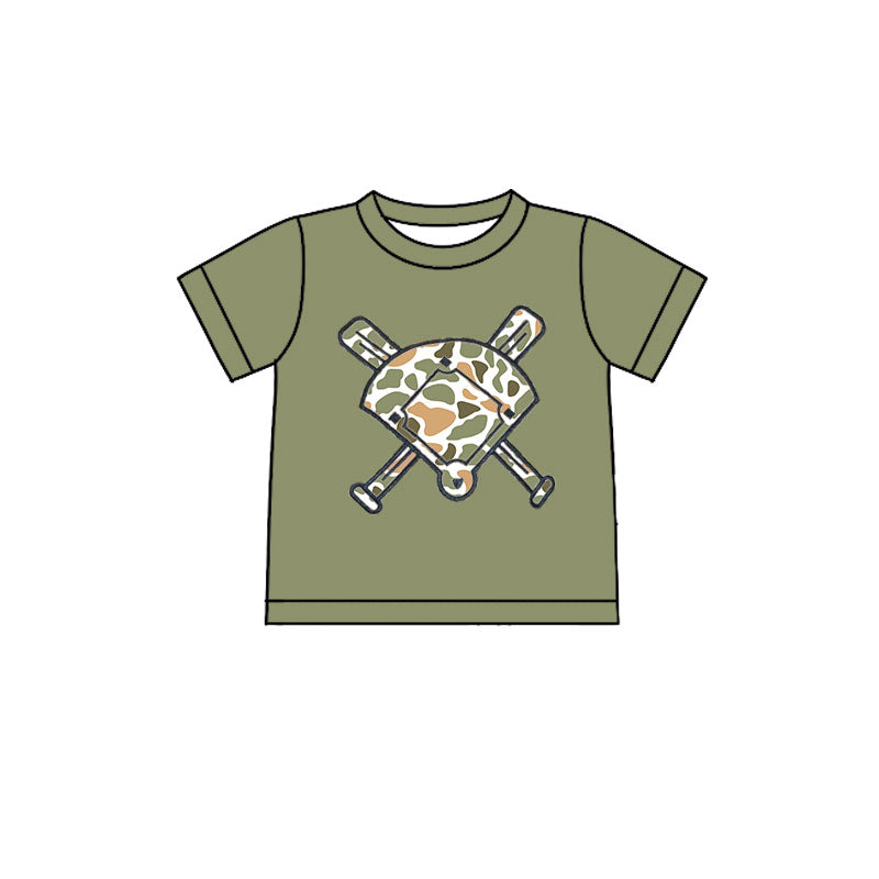 10.22 BT1423 Pre order No Moq Baby Boys Green Short Sleeve Camo Baseballs Team T-shirts Top