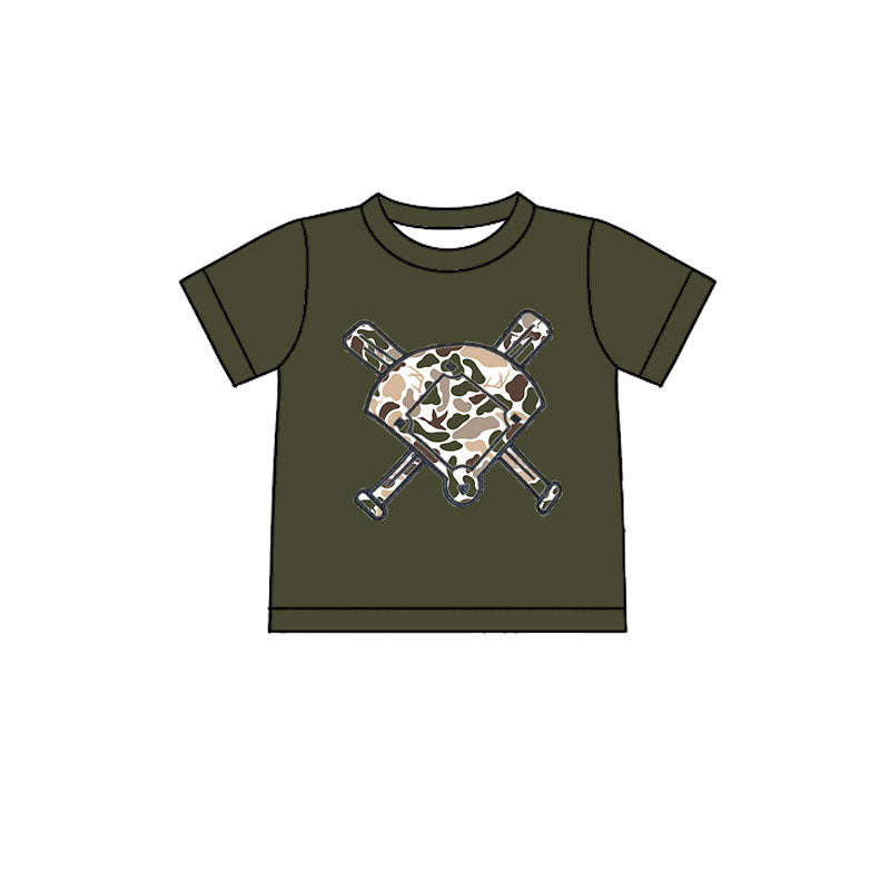 10.22 BT1424 Pre order No Moq Baby Boys Olive Short Sleeve Camo Baseballs Team T-shirts Top