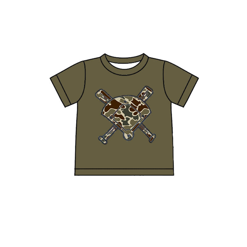 10.22 BT1425 Pre order No Moq Baby Boys Dark Brown Short Sleeve Camo Baseballs Team T-shirts Top