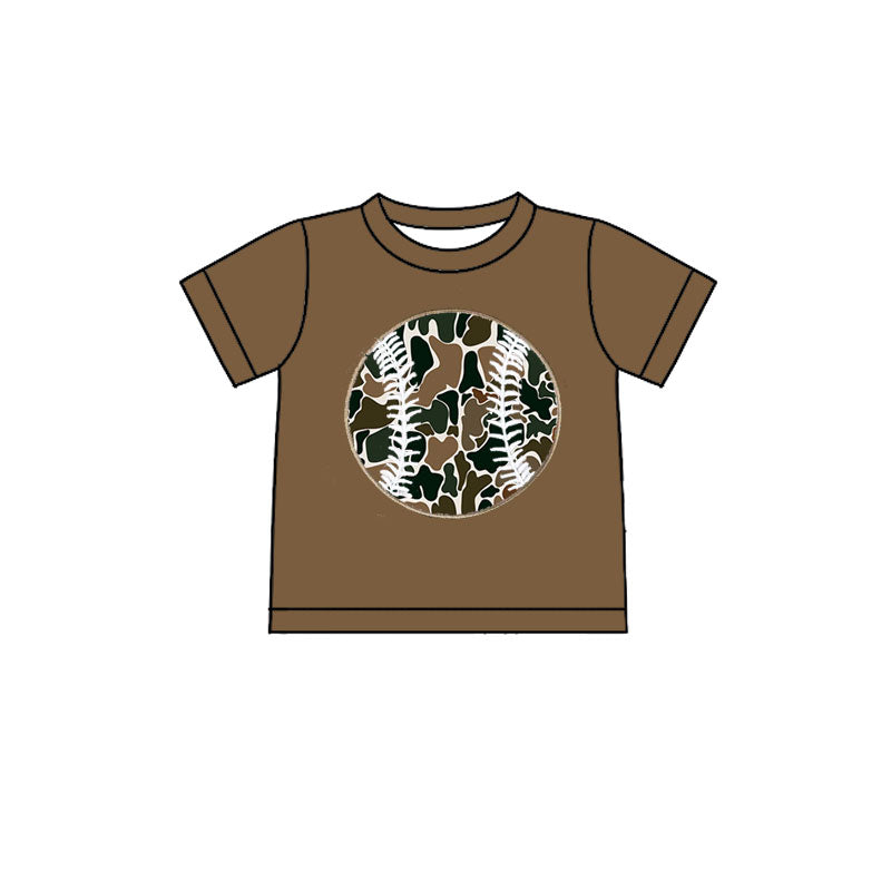 10.22 BT1429 Pre order No Moq Baby Boys Brown Short Sleeve Camo Baseballs Team T-shirts Top