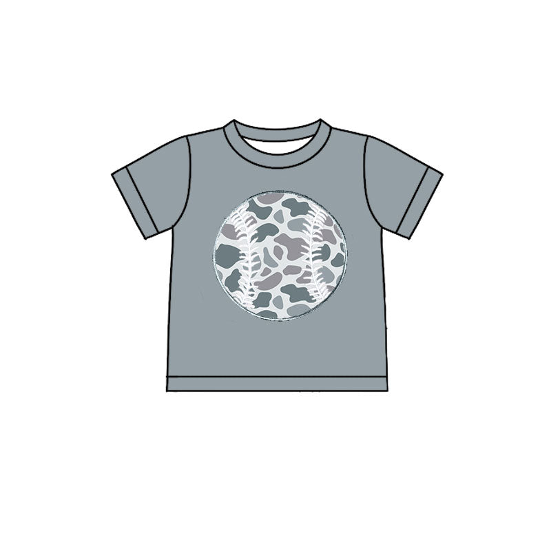 10.22 BT1430 Pre order No Moq Baby Boys Grey Short Sleeve Camo Baseballs Team T-shirts Top