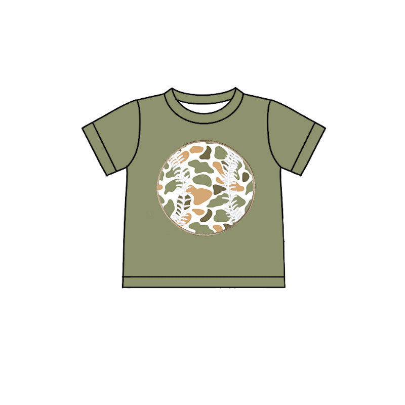 10.22 BT1432 Pre order No Moq Baby Boys Green Short Sleeve Camo Baseballs Team T-shirts Top