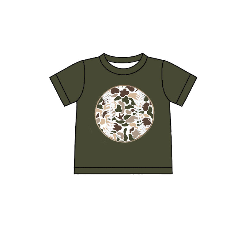10.22 BT1433 Pre order No Moq Baby Boys Olive Short Sleeve Camo Baseballs Team T-shirts Top