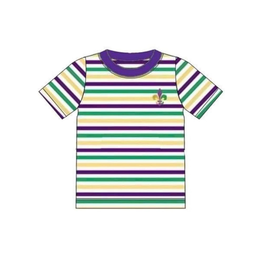 10.22 BT1437 Pre order No Moq Baby Boys Mardigras Stripes Anchors T-shirts