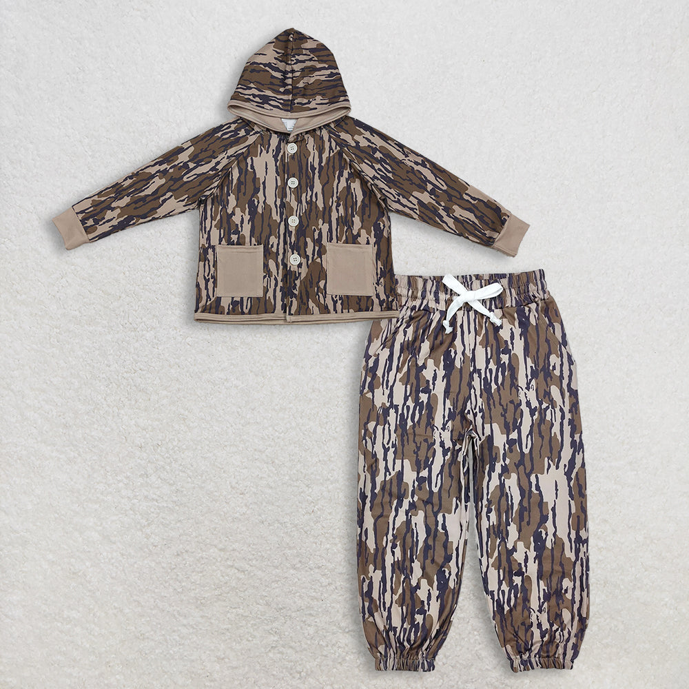 12.29 RTS NO MOQ (In stock)BT1441 + P064 Baby Boys Southern Olive Camo Button Pockets Hoodie Jackets Tops Bottomland Pockets Jogger Pants