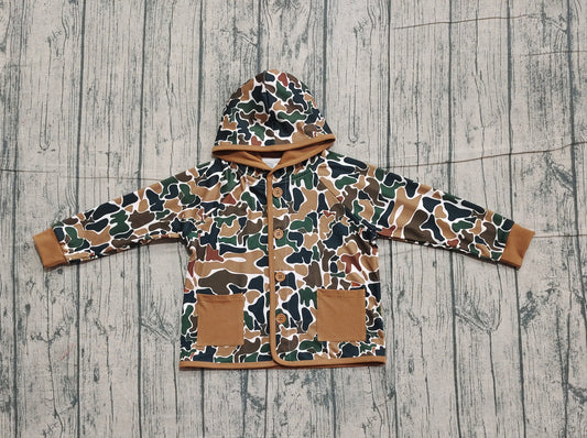 10.29 BT1442 Sample No Moq Baby Boys Dark Brown Camo Button Pockets Hooded Jackets Tops
