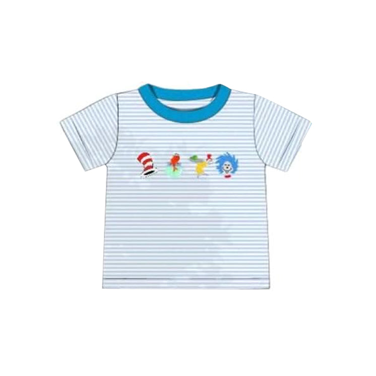 10.23 (Pre Order) No moq BT1451 PRE-ORDER Baby Boys Blue Stripe Cartoon Mr Reading T-shirts Top