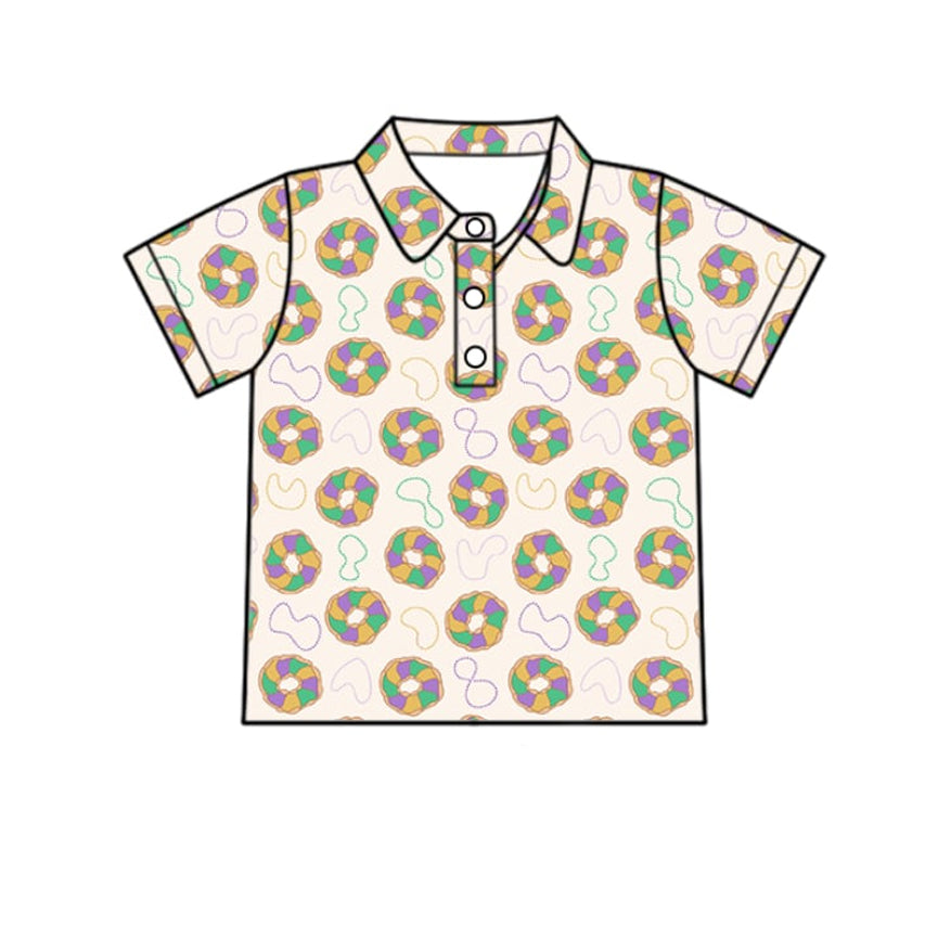 10.23 BT1453 Pre order No Moq Adult Men Mardigras Donuts Plaid Button Polo Shirts Top