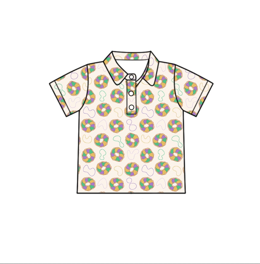 10.23 (Pre Order) No moq BT1454 PRE-ORDER Baby Boys Mardigras Donuts Plaid Button Polo Shirts Top