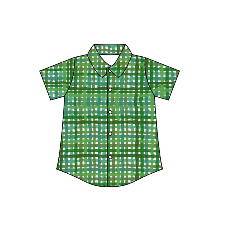 10.23 (Pre Order) No moq BT1456 PRE-ORDER Baby Boys Green Checked Button St Patrick Shirts Top