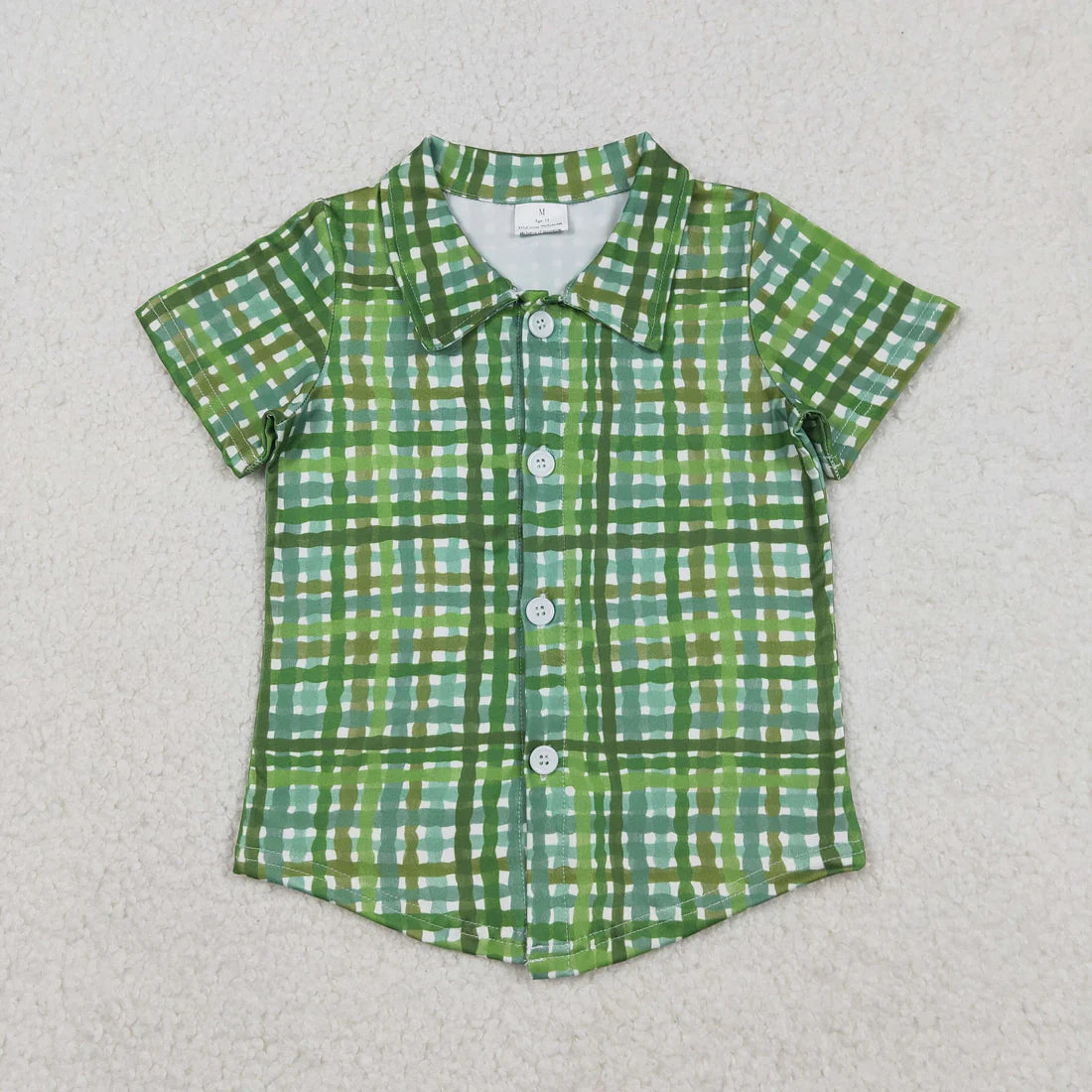 12.29 RST Sibling Baby Boys Short Sleeve Clovers Checked St Patrick Button Shirts Top