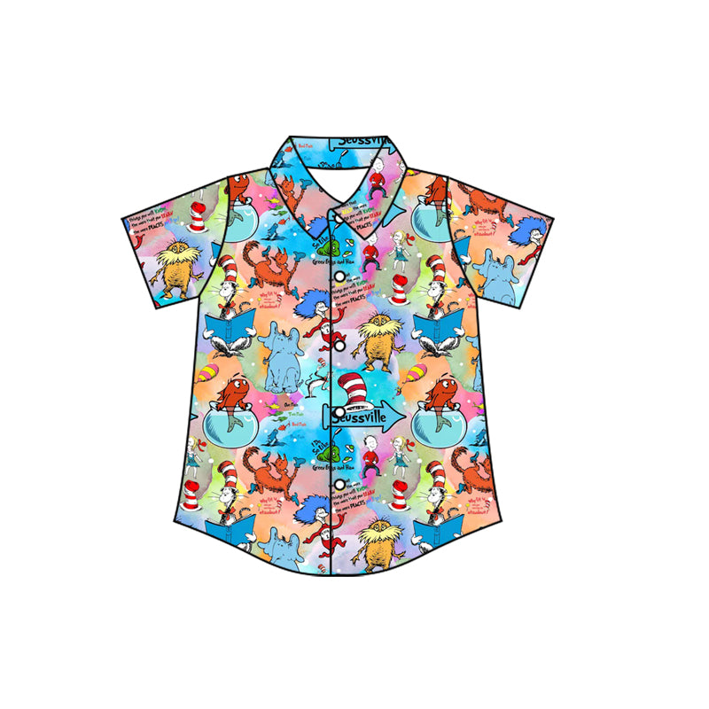 10.23 (Pre Order) No moq BT1461 PRE-ORDER Baby Boys Cartoon Mr Reading Button Shirts Top