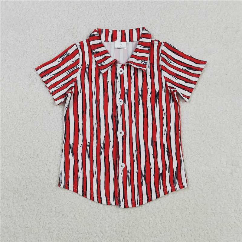 11.28 RTS NO MOQ (In stock)BT1462 Baby Boys Red Stripe Dr Reading Button Shirts Top
