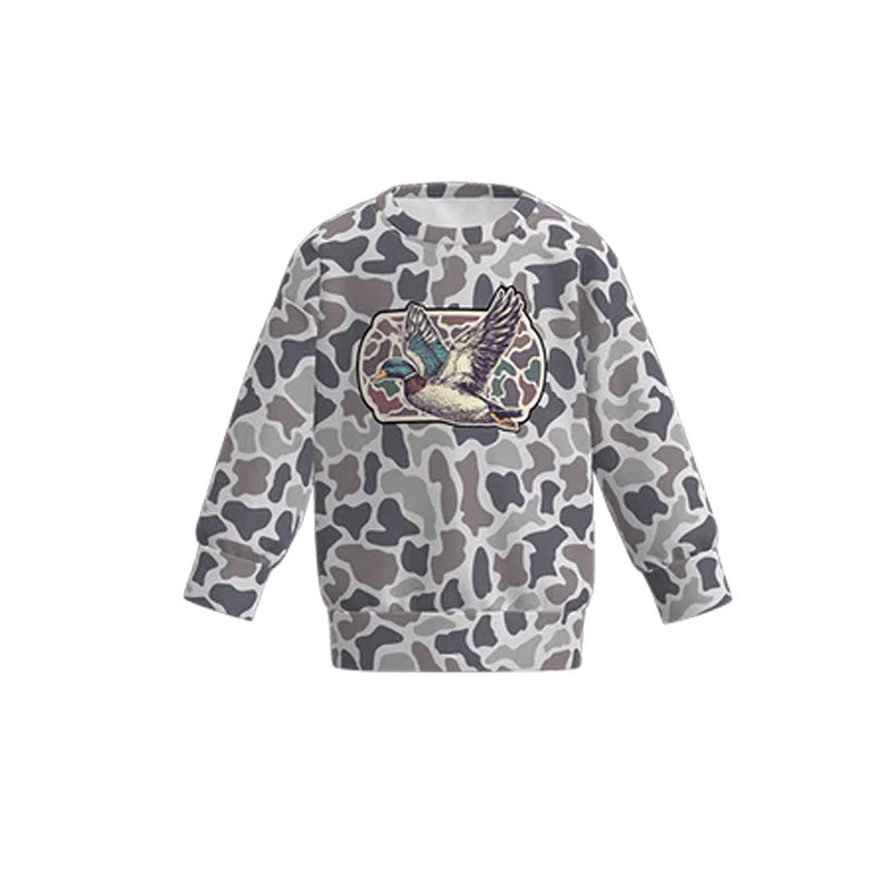 10.27 BT1473 Pre order No Moq Baby Boys Long Sleeve Grey Camo Ducks Hunting T-shirts Top