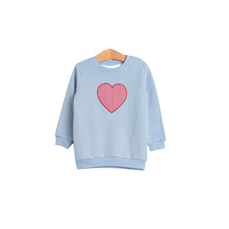 10.27 BT1477 Pre order No Moq Baby Boys Blue Long Sleeve Red Checked Valentine T-shirts Top