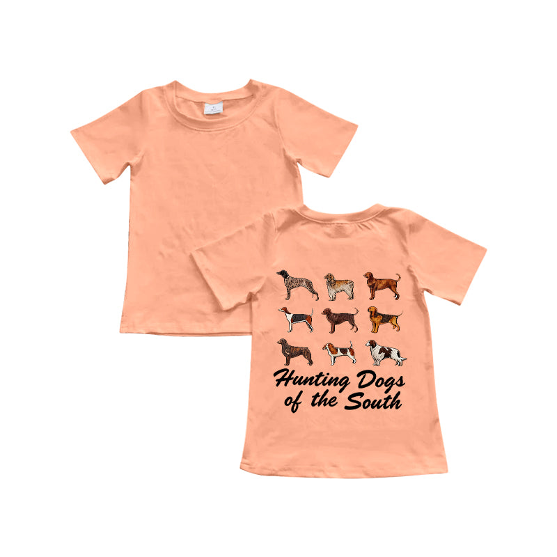 10.28 BT1481 Pre order No Moq Baby Boys Orange Short Sleeve Dogs Hunting T-shirts Top