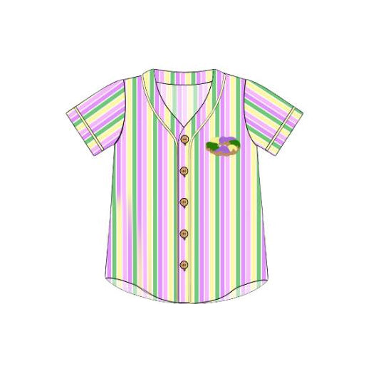 11.1 BT1499 Pre order No Moq Baby Boys Short Sleeve Mardigras Donuts Stripes Button Polo Shirts Top