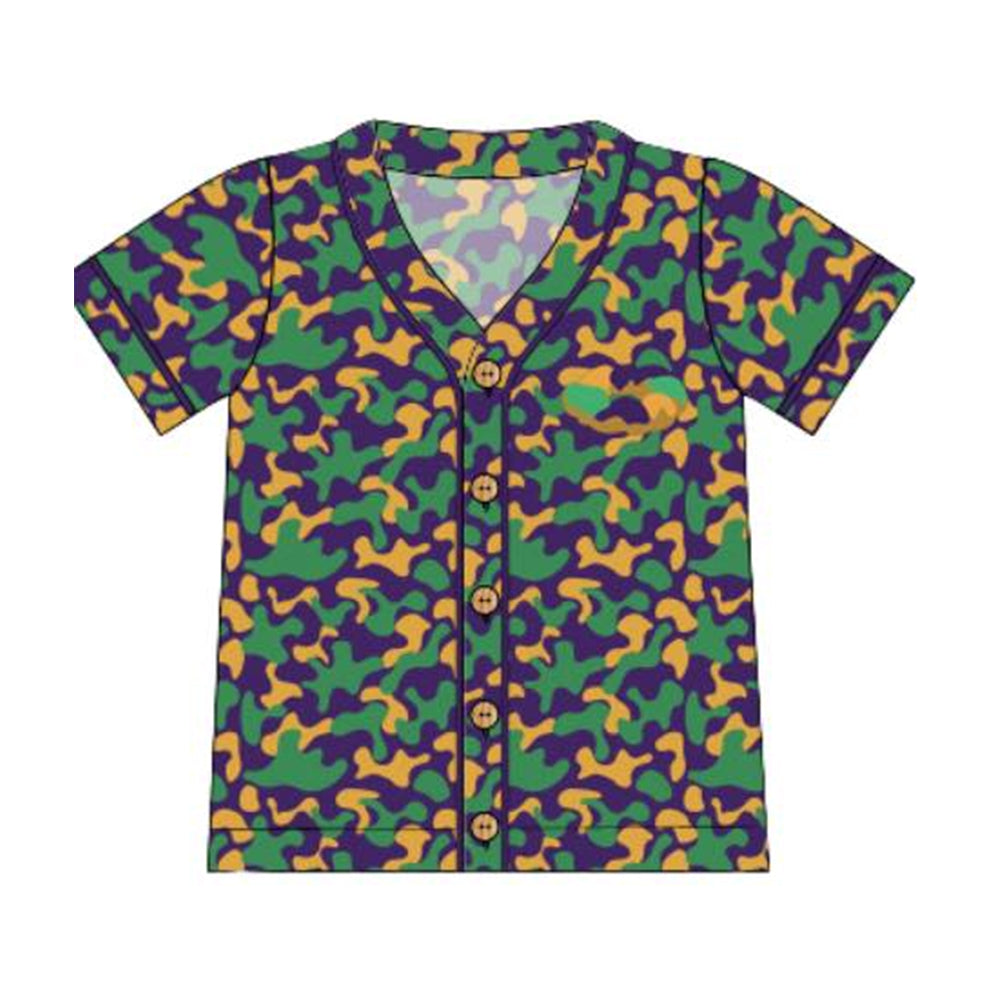 11.1 BT1500 Pre order No Moq Adult Men Short Sleeve Mardigras Camo Button Shirts Top