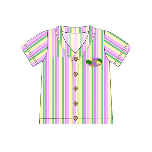 11.1 BT1501 Pre order No Moq Adult Men Short Sleeve Mardigras Donuts Stripes Button Shirts Top