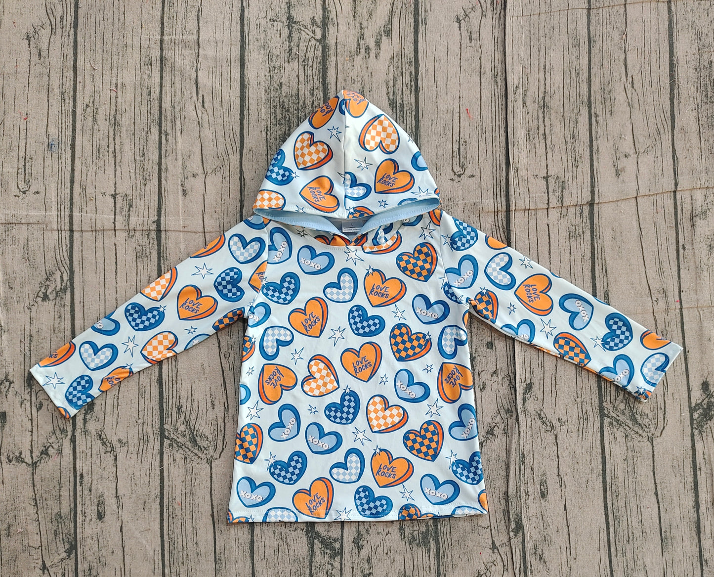 11.20 BT1510 Sample No Moq Baby Boys Blue Orange Hearts Stars Valentine Hoodies Top