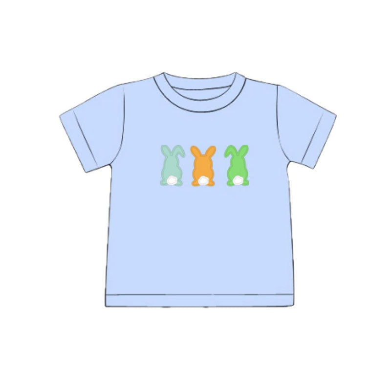 11.7 BT1522 Pre order No Moq Baby Boys Blue Short Sleeve Colorful Rabbits Easter T-shirts Top