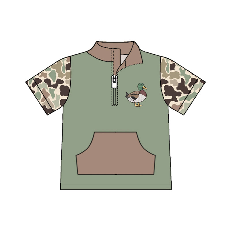 11.7 BT1530 Pre order No Moq Baby Boys Green Camo Short Sleeve Ducks Zipper Pockets Hunting Pullovers Top