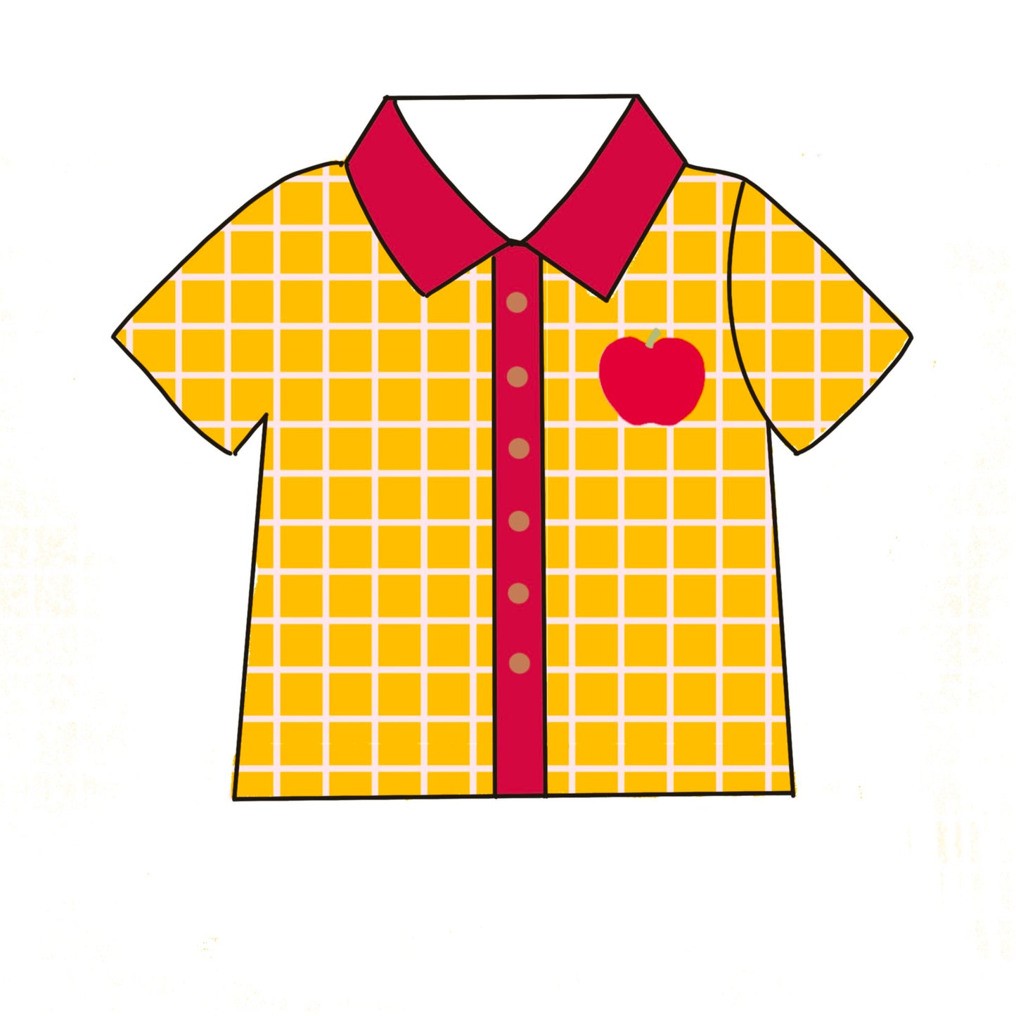 11.8 BT1543 Pre order No Moq Baby Boys Orange Checked Short Sleeve Apples Button Back to School Shirts Top