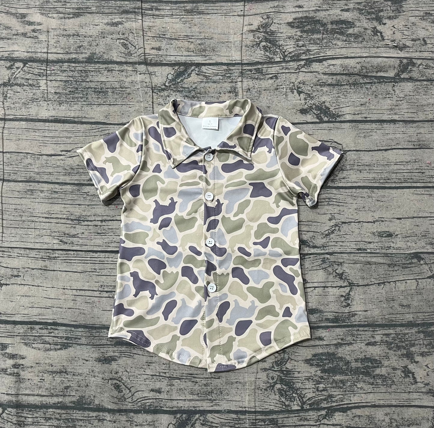 12.10 BT1563 Sample No Moq Baby Boys Dogs Camo Hunting Button Shirts Top