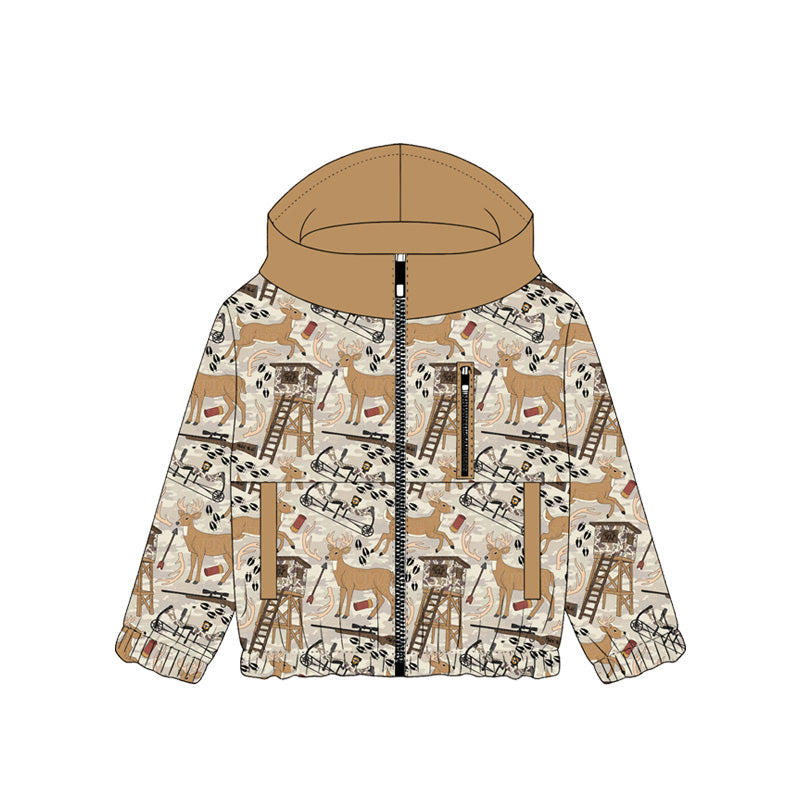 11.18 BT1567 Pre order No Moq Baby Boys Khaki Deer Hunting Pockets Zipper Hoodie Jackets Top