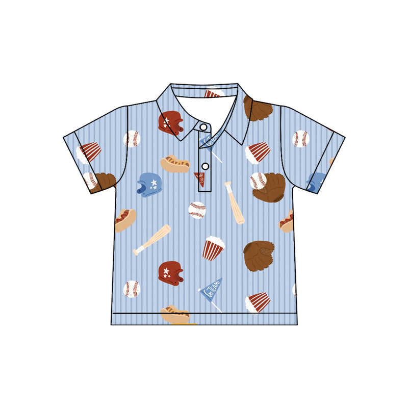 11.19 BT1580 Pre order No Moq Baby Boys Blue Stripe Baseballs Team Button Polo Shirts Top