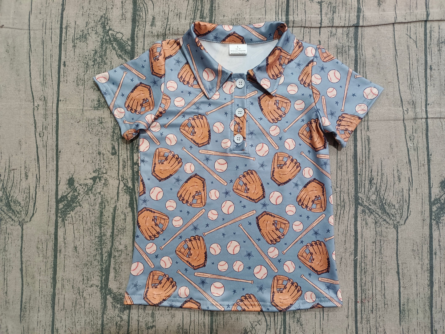 12.9 BT1581 Sample No Moq Baby Boys Stars Baseballs Team Button Polo Shirts Top