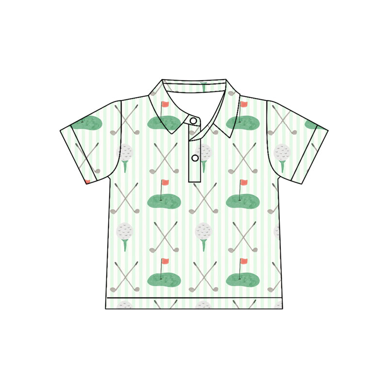 11.19 BT1584 Pre order No Moq Baby Boys Green Stripe Golf Flags Team Button Polo Shirts Top