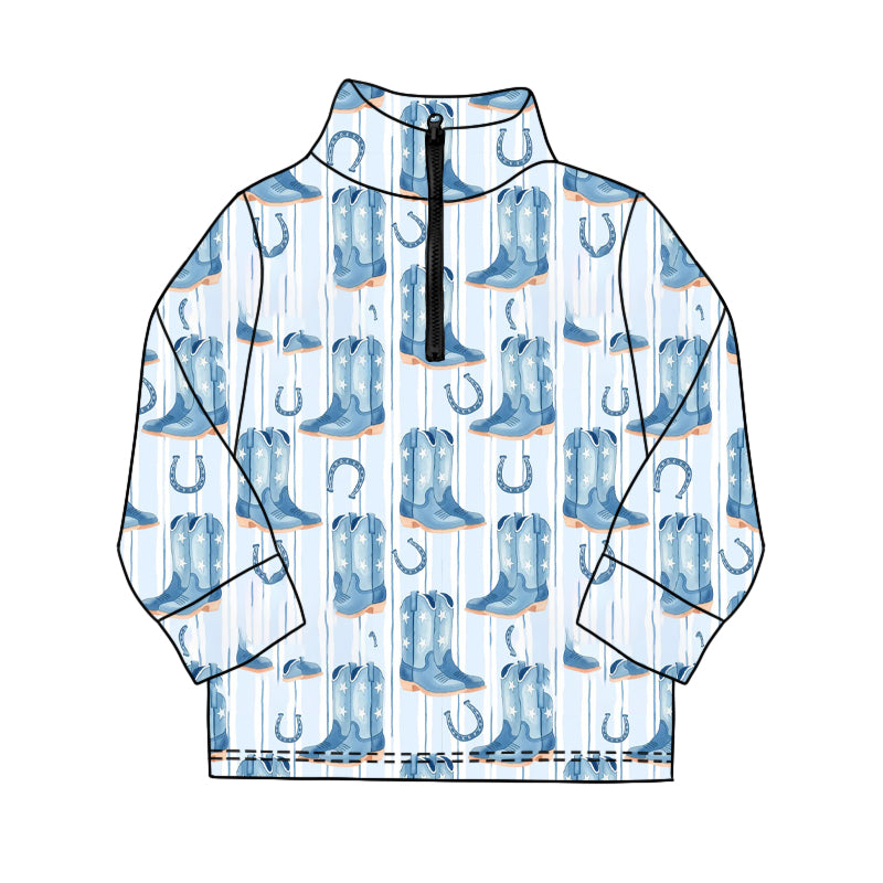 11.19 BT1593 Pre order No Moq Baby Boys Long Sleeve Western Boots Shoes Zipper Pullovers Top