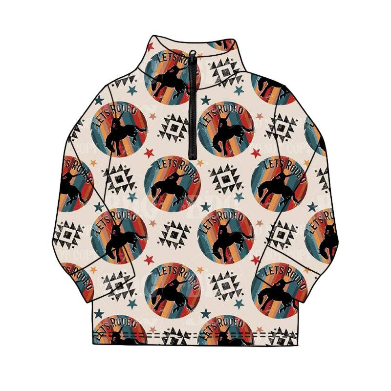 11.19 BT1598 Pre order No Moq Baby Boys Long Sleeve Western Aztec Horse Rodeos Zipper Pullovers Top